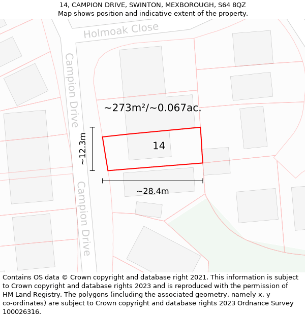 14, CAMPION DRIVE, SWINTON, MEXBOROUGH, S64 8QZ: Plot and title map