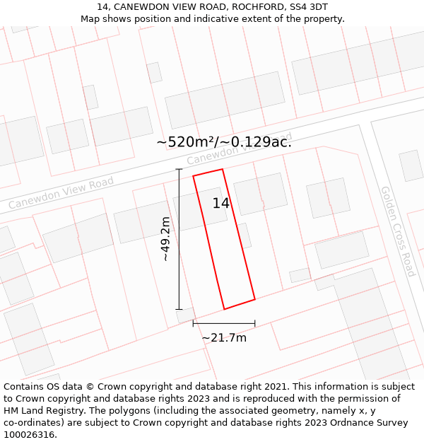 14, CANEWDON VIEW ROAD, ROCHFORD, SS4 3DT: Plot and title map