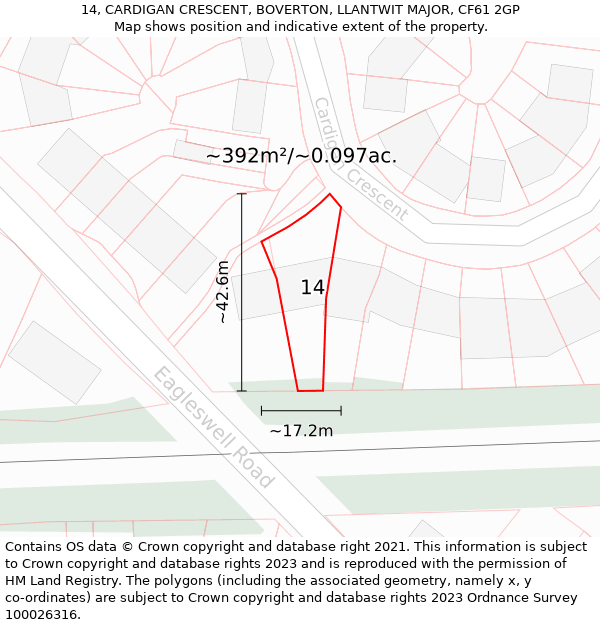 14, CARDIGAN CRESCENT, BOVERTON, LLANTWIT MAJOR, CF61 2GP: Plot and title map