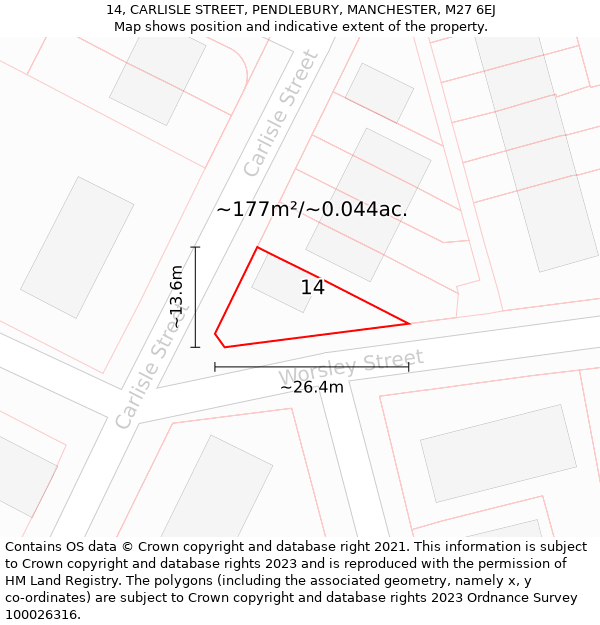 14, CARLISLE STREET, PENDLEBURY, MANCHESTER, M27 6EJ: Plot and title map