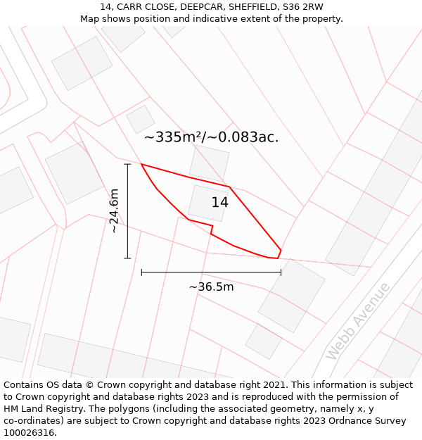 14, CARR CLOSE, DEEPCAR, SHEFFIELD, S36 2RW: Plot and title map