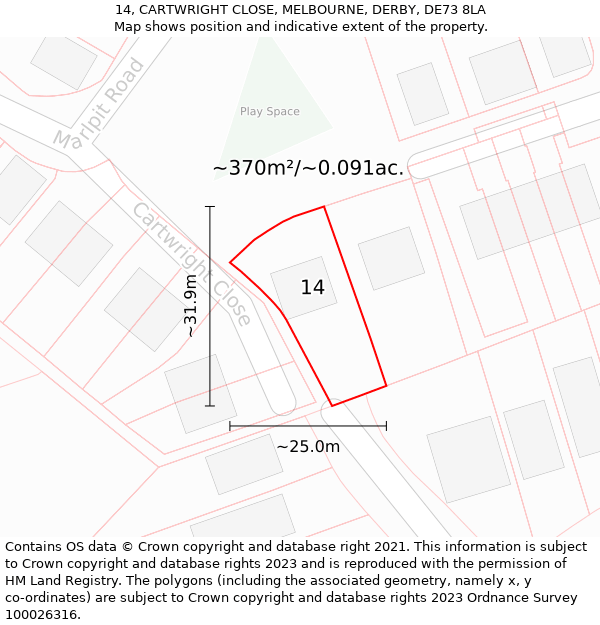 14, CARTWRIGHT CLOSE, MELBOURNE, DERBY, DE73 8LA: Plot and title map