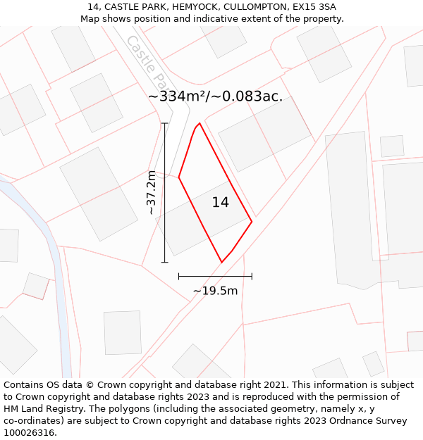 14, CASTLE PARK, HEMYOCK, CULLOMPTON, EX15 3SA: Plot and title map