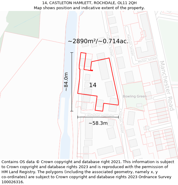 14, CASTLETON HAMLETT, ROCHDALE, OL11 2QH: Plot and title map