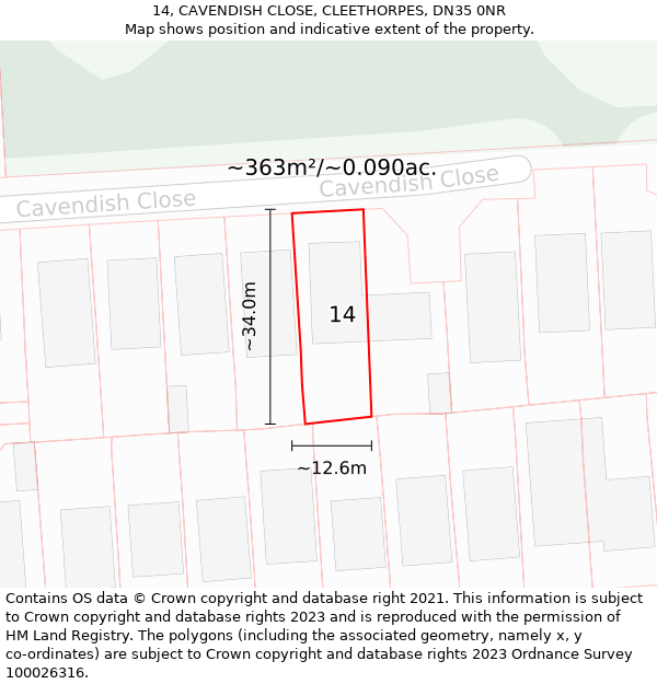 14, CAVENDISH CLOSE, CLEETHORPES, DN35 0NR: Plot and title map