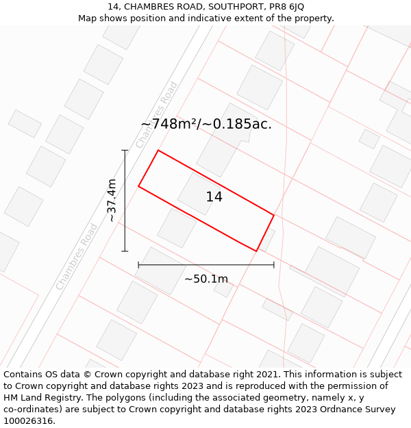 14, CHAMBRES ROAD, SOUTHPORT, PR8 6JQ: Plot and title map