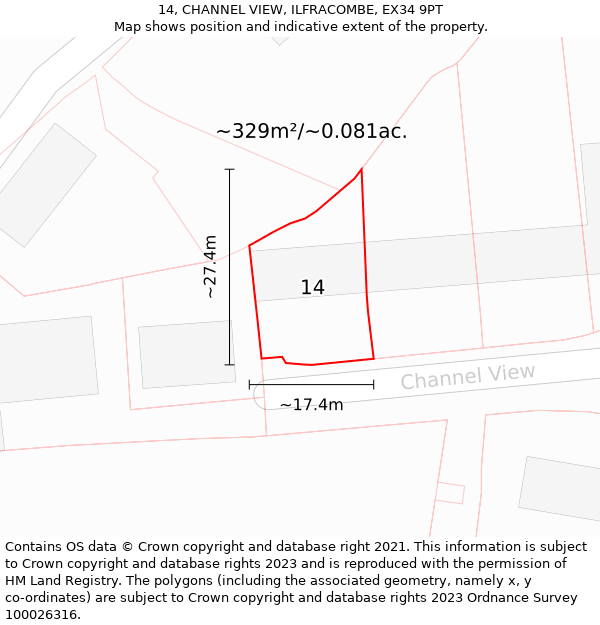 14, CHANNEL VIEW, ILFRACOMBE, EX34 9PT: Plot and title map