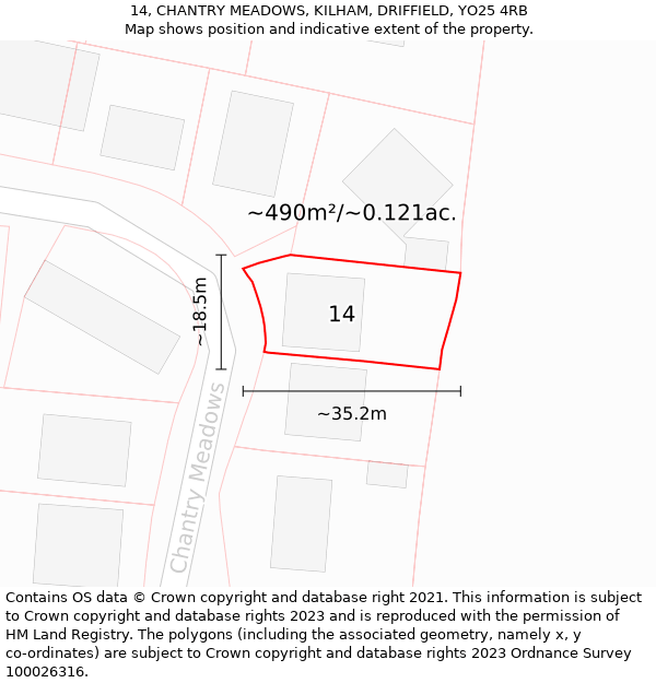 14, CHANTRY MEADOWS, KILHAM, DRIFFIELD, YO25 4RB: Plot and title map