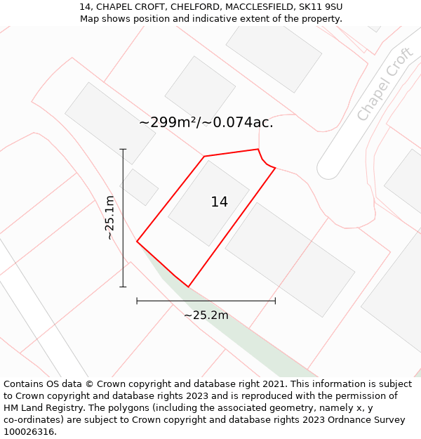 14, CHAPEL CROFT, CHELFORD, MACCLESFIELD, SK11 9SU: Plot and title map