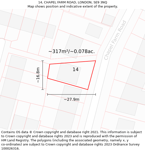 14, CHAPEL FARM ROAD, LONDON, SE9 3NQ: Plot and title map