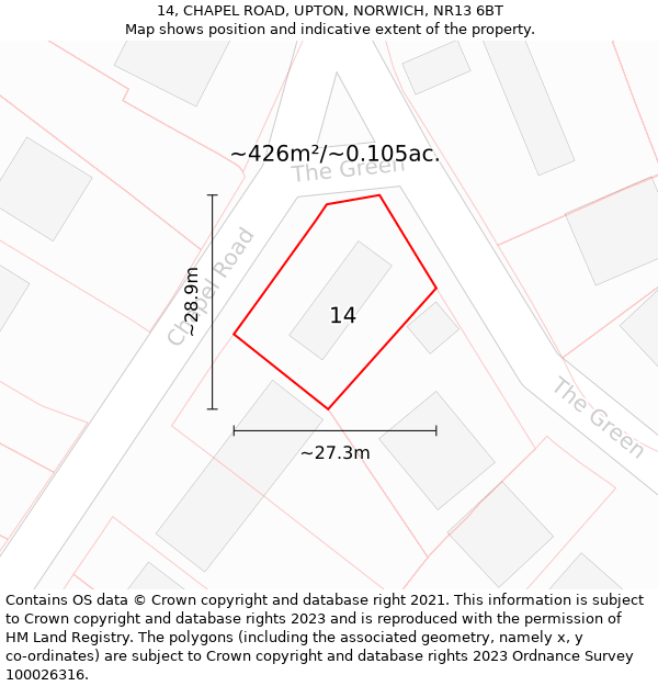 14, CHAPEL ROAD, UPTON, NORWICH, NR13 6BT: Plot and title map