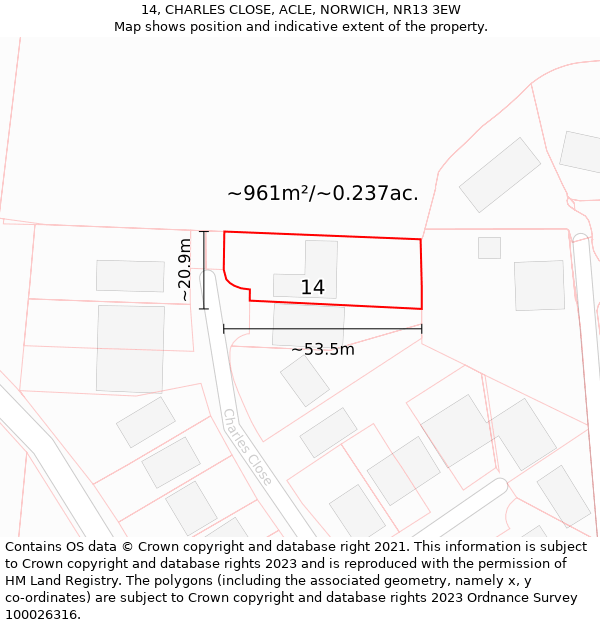 14, CHARLES CLOSE, ACLE, NORWICH, NR13 3EW: Plot and title map