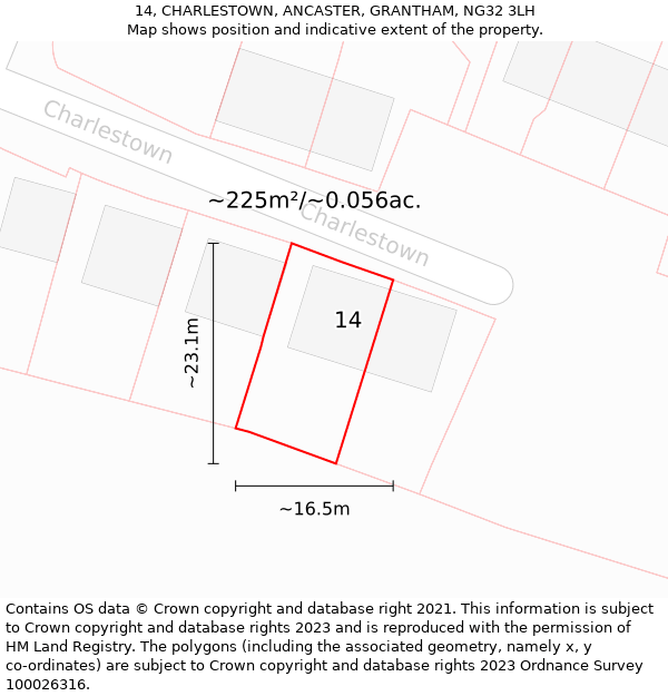 14, CHARLESTOWN, ANCASTER, GRANTHAM, NG32 3LH: Plot and title map