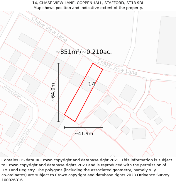 14, CHASE VIEW LANE, COPPENHALL, STAFFORD, ST18 9BL: Plot and title map