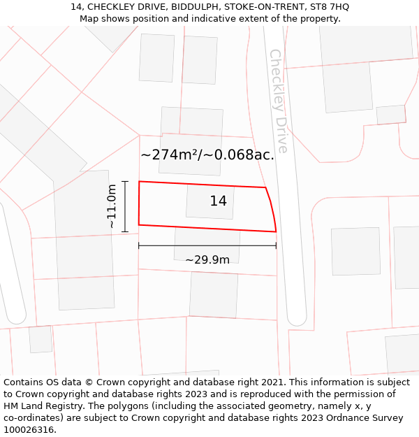 14, CHECKLEY DRIVE, BIDDULPH, STOKE-ON-TRENT, ST8 7HQ: Plot and title map