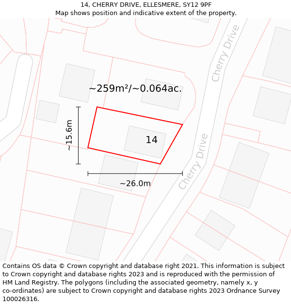 14, CHERRY DRIVE, ELLESMERE, SY12 9PF: Plot and title map