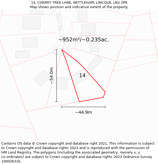 14, CHERRY TREE LANE, NETTLEHAM, LINCOLN, LN2 2PR: Plot and title map