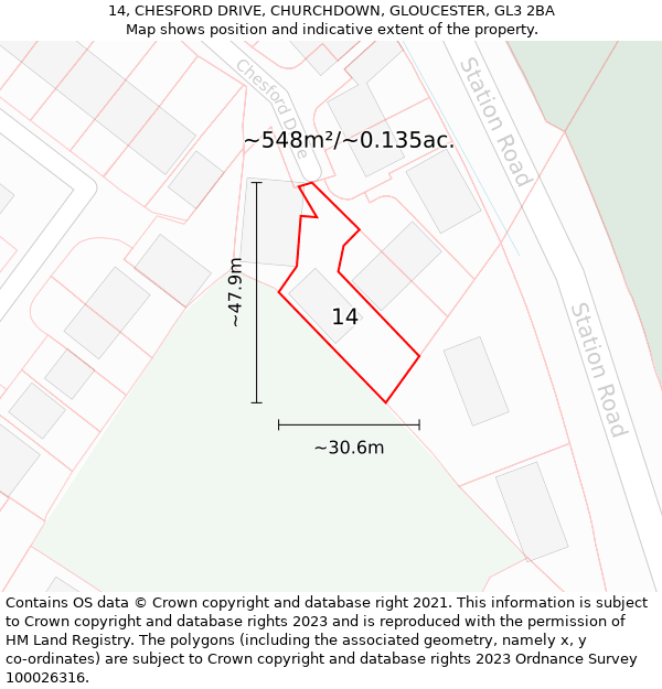 14, CHESFORD DRIVE, CHURCHDOWN, GLOUCESTER, GL3 2BA: Plot and title map