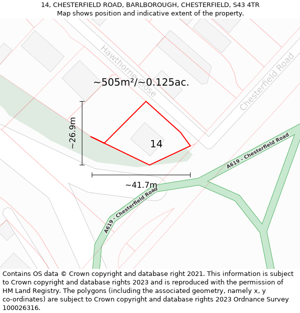 14, CHESTERFIELD ROAD, BARLBOROUGH, CHESTERFIELD, S43 4TR: Plot and title map