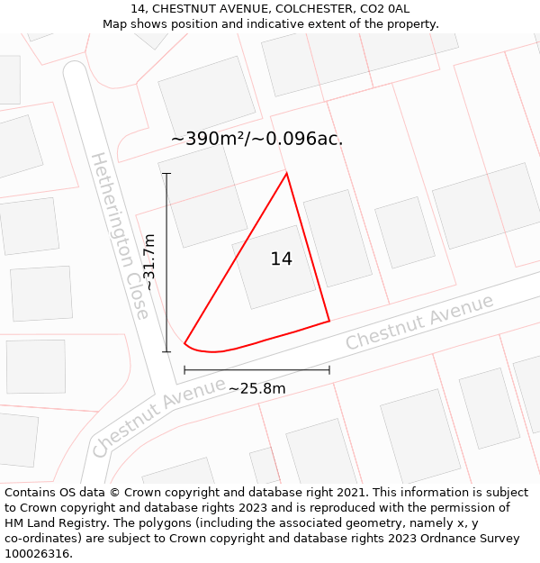 14, CHESTNUT AVENUE, COLCHESTER, CO2 0AL: Plot and title map