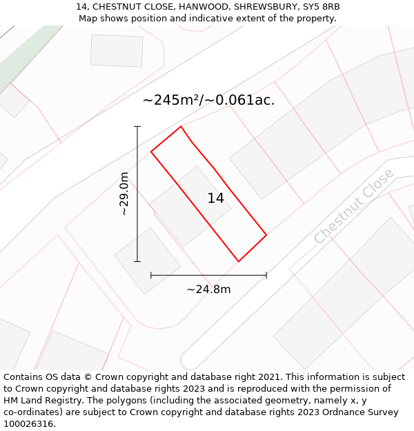 14, CHESTNUT CLOSE, HANWOOD, SHREWSBURY, SY5 8RB: Plot and title map