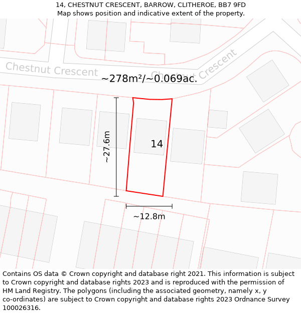 14, CHESTNUT CRESCENT, BARROW, CLITHEROE, BB7 9FD: Plot and title map