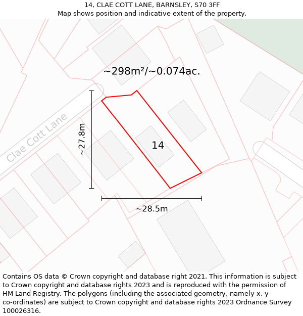 14, CLAE COTT LANE, BARNSLEY, S70 3FF: Plot and title map