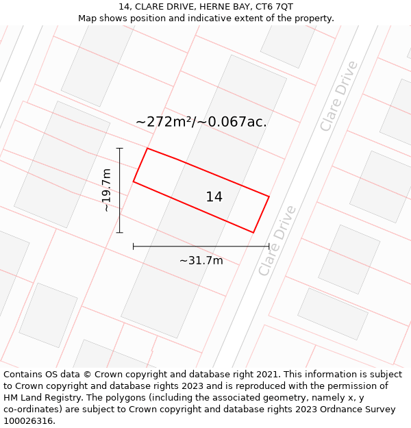 14, CLARE DRIVE, HERNE BAY, CT6 7QT: Plot and title map