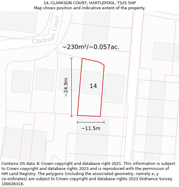 14, CLARKSON COURT, HARTLEPOOL, TS25 5HP: Plot and title map