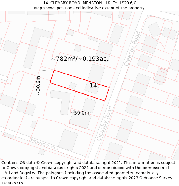 14, CLEASBY ROAD, MENSTON, ILKLEY, LS29 6JG: Plot and title map