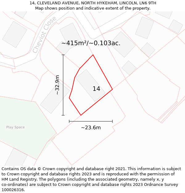 14, CLEVELAND AVENUE, NORTH HYKEHAM, LINCOLN, LN6 9TH: Plot and title map