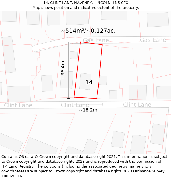 14, CLINT LANE, NAVENBY, LINCOLN, LN5 0EX: Plot and title map