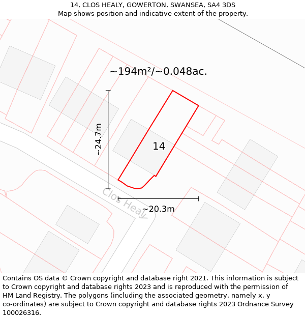 14, CLOS HEALY, GOWERTON, SWANSEA, SA4 3DS: Plot and title map