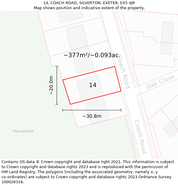 14, COACH ROAD, SILVERTON, EXETER, EX5 4JR: Plot and title map
