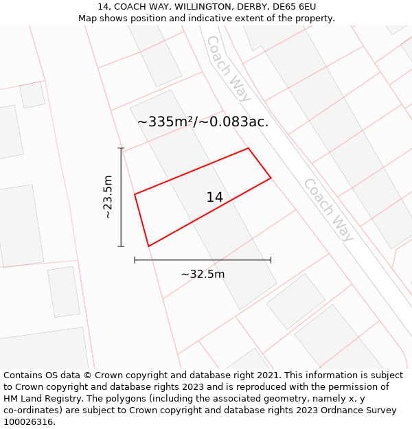 14, COACH WAY, WILLINGTON, DERBY, DE65 6EU: Plot and title map