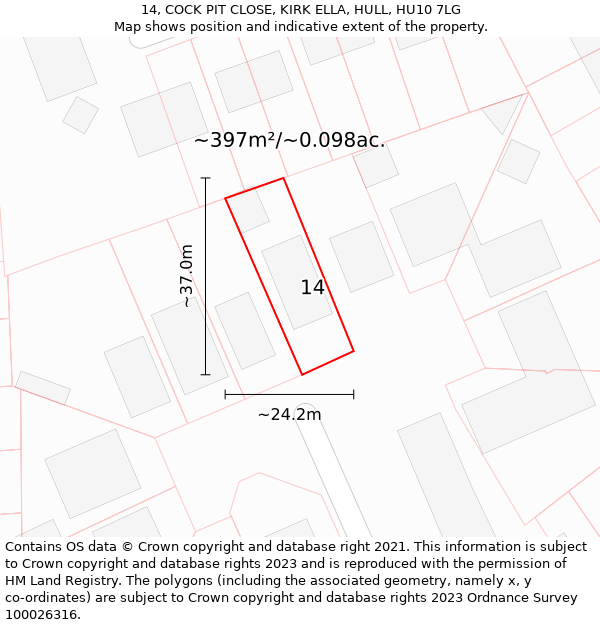 14, COCK PIT CLOSE, KIRK ELLA, HULL, HU10 7LG: Plot and title map