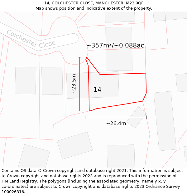 14, COLCHESTER CLOSE, MANCHESTER, M23 9QF: Plot and title map