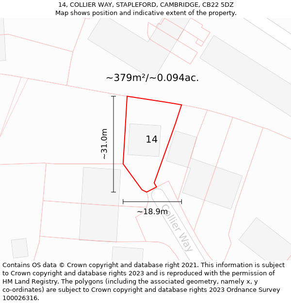 14, COLLIER WAY, STAPLEFORD, CAMBRIDGE, CB22 5DZ: Plot and title map