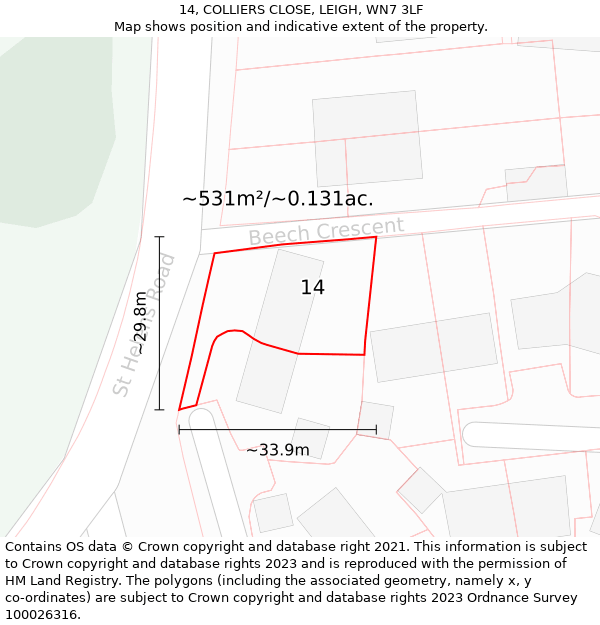 14, COLLIERS CLOSE, LEIGH, WN7 3LF: Plot and title map