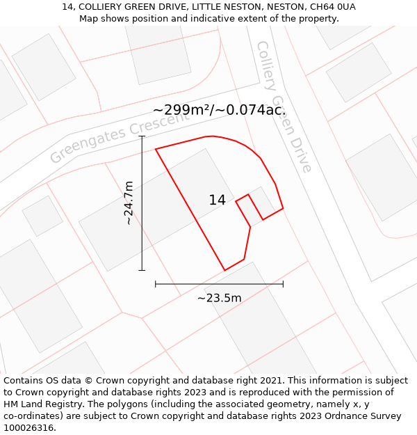 14, COLLIERY GREEN DRIVE, LITTLE NESTON, NESTON, CH64 0UA: Plot and title map