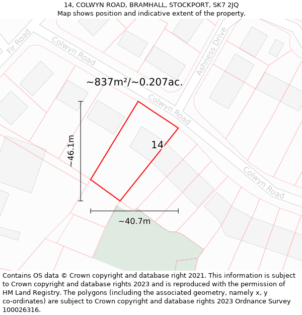 14, COLWYN ROAD, BRAMHALL, STOCKPORT, SK7 2JQ: Plot and title map