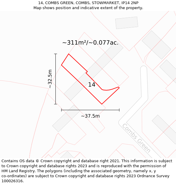 14, COMBS GREEN, COMBS, STOWMARKET, IP14 2NP: Plot and title map