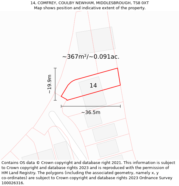 14, COMFREY, COULBY NEWHAM, MIDDLESBROUGH, TS8 0XT: Plot and title map