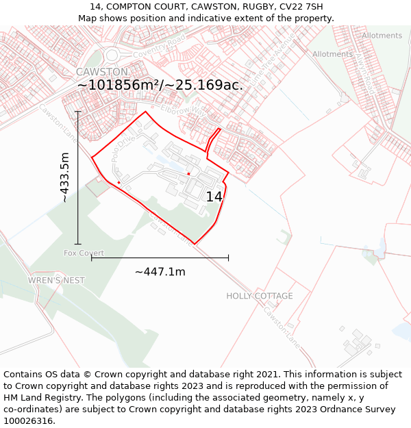 14, COMPTON COURT, CAWSTON, RUGBY, CV22 7SH: Plot and title map