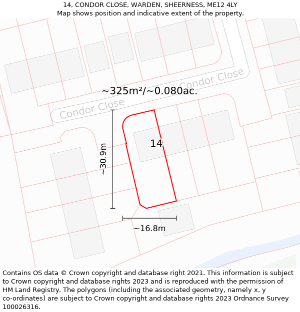 14, CONDOR CLOSE, WARDEN, SHEERNESS, ME12 4LY: Plot and title map