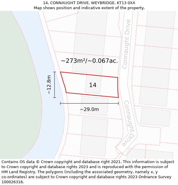 14, CONNAUGHT DRIVE, WEYBRIDGE, KT13 0XA: Plot and title map