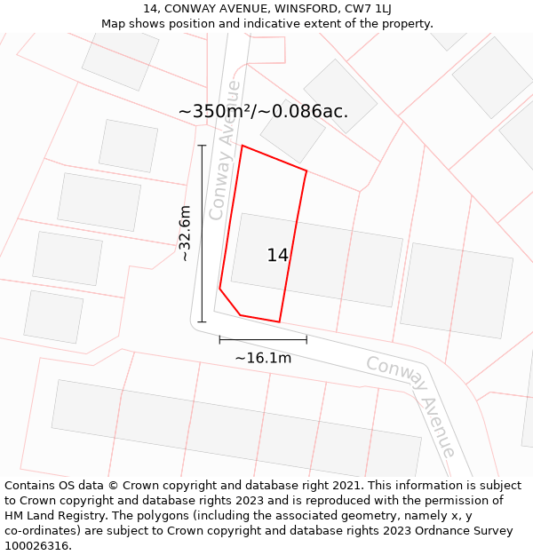 14, CONWAY AVENUE, WINSFORD, CW7 1LJ: Plot and title map