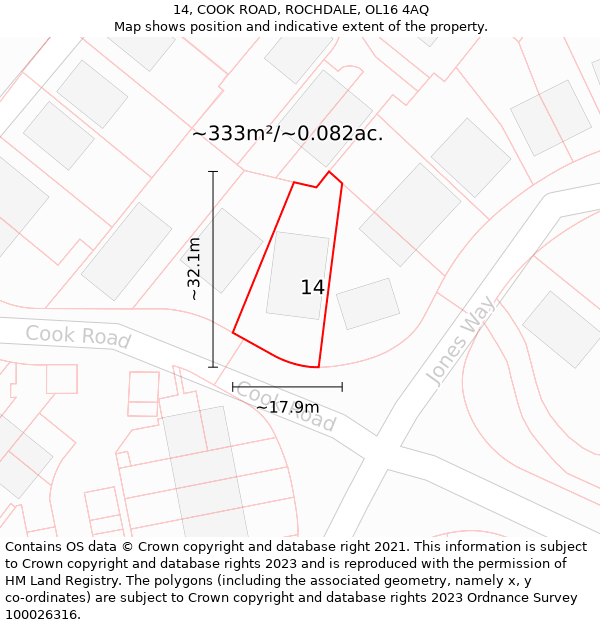 14, COOK ROAD, ROCHDALE, OL16 4AQ: Plot and title map