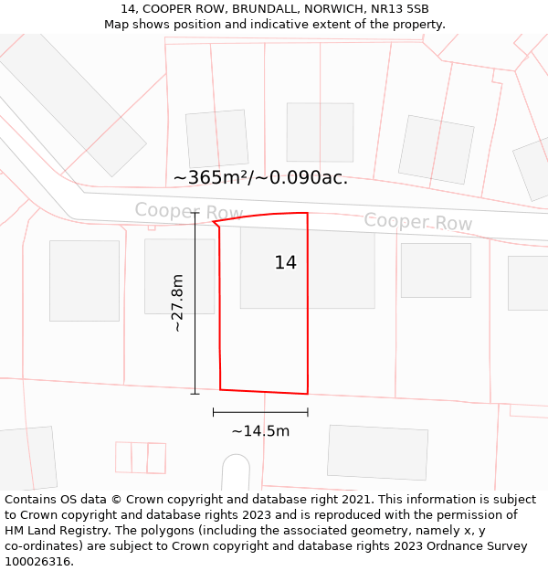 14, COOPER ROW, BRUNDALL, NORWICH, NR13 5SB: Plot and title map