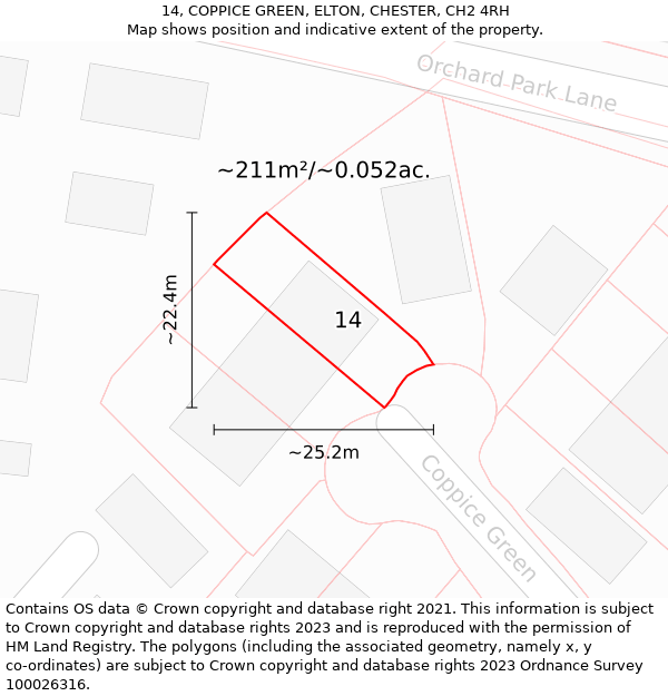 14, COPPICE GREEN, ELTON, CHESTER, CH2 4RH: Plot and title map